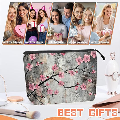 Cosmetic Bags Travel Makeup Toilet Case Waterproof Pouch for Women Girls 6.7X9.45inches - Beautiful Grey - Backdrop Flowers