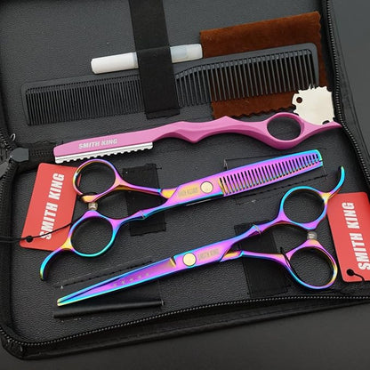 6.0 Inches Professional hair cutting thinning scissors set with razor (Rainbow)