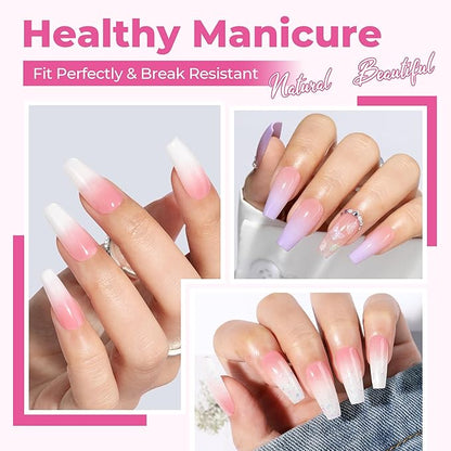 UNA GELLA Medium Coffin Nails Tips, 312Pcs Pre-Etched Gel Nail Tips Coffin Press On Nails Clear Full Cover for Nail Extensions & DIY Art Salon at Home, Long Lasting 12 Sizes