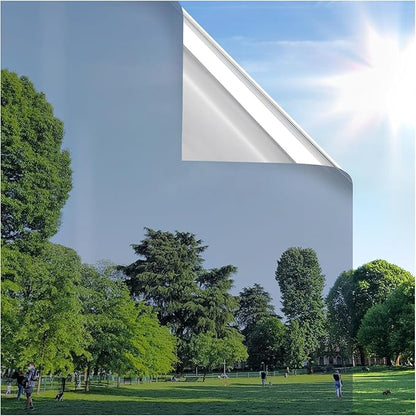 rabbitgoo Window Privacy Film One Way Window Tint for Home, Removable Reflective Heat Sun Blocking Anti UV Glass Door Covering, Mirror Tinting Film House Office, 17.5 in X 9.8 Feet, Silver