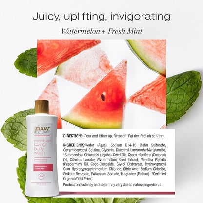 RAW SUGAR Simply Body Wash, (25 Fl Oz, Pack of 1) Bath Soap, Formulated without Sulfates & Parabens (Watermelon + Fresh Mint)