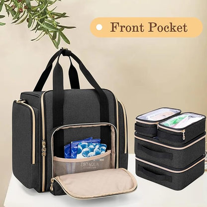 LUXJA Travel Makeup Bag with 4 Inner Removable Cases, Large Cosmetic Bag with Multiple Storage Sections (Patent Design, Bag Only), Black