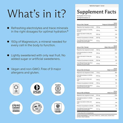 Needed Hydration Support with Electrolytes for Pregnancy & During Lactation & Trace Minerals – 30 Packets Lightly Sweetened with Real Fruit, Lemon