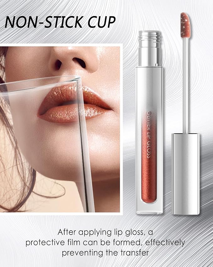 Glitter Sheer Silver Lip Gloss, Matte Metallic Shimmer Non-Stick Lip Gloss,Long-Lasting Waterproof Smudge Proof Liquid Lipstick Lipgloss,Sparkle Diamond Lip Tint Stain, Makeup Gift for Women Girl-06