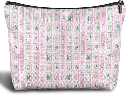 Pink Chinoiserie Mahjong Makeup Bag, Mahjong Gifts for Women Cosmetic Bags, Gifts for Mah Jong Players Lovers Makeup Zipper Pouch