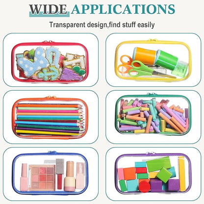 Sanwuta 6 Pcs Clear Hard Zipper Case Hard Plastic Zipper Pouches Makeup Bag Pencil Pouches Transparent Cases for Snacks Plastic Storage Organizer Box for Travel