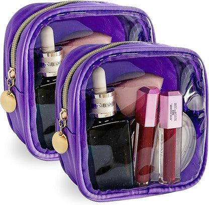 2PCS Solid Cosmetic Bag and Travel Pouch-Durable PVC Material,Versatile,Zipper Design for Smooth Sliding-Ideal for Makeup,Travel Essentials (2PCS-Purple)