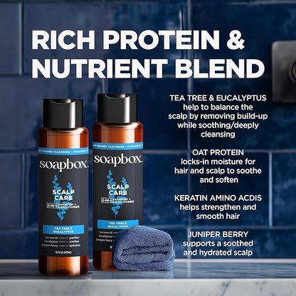 Soapbox Men's Scalp Care 2 in 1 Shampoo and Conditioner For Men, Natural Mens Shampoo and Conditioner, Tea Tree & Eucalyptus, 16oz