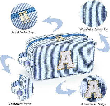 YOOLIFE Graduation Gifts for Girls Teen Girls - Monogrammed Initial Blue Makeup Bag, Graduation Party Favor, Personalized Preppy Stuff Dance Gifts for Teen Girls Kids, Birthday Gifts for Girls D