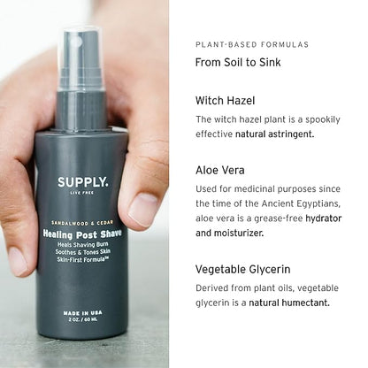 SUPPLY Healing Post Shave- Citrus & Basil After Shave- Alcohol- Free Soothing Formula for Men- Nourishes, Soothes and Boost Cell Repair- for Sensitive and Acne-Prone Skin- 2 oz. Bottle