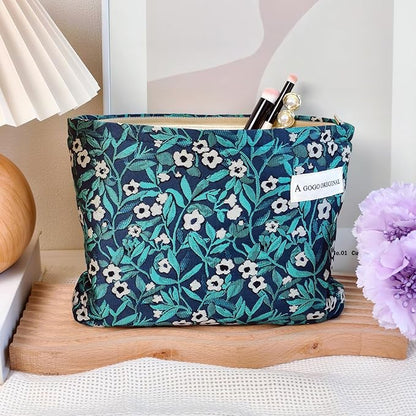 STARDW Aesthetic Floral Makeup Bag Cute Small Cosmetic Bags for Women Girls, Travel Toiletry Bag Large Capacity Zipper Makeup Pouch, Purse Organizer Pouches (Vine Plants)