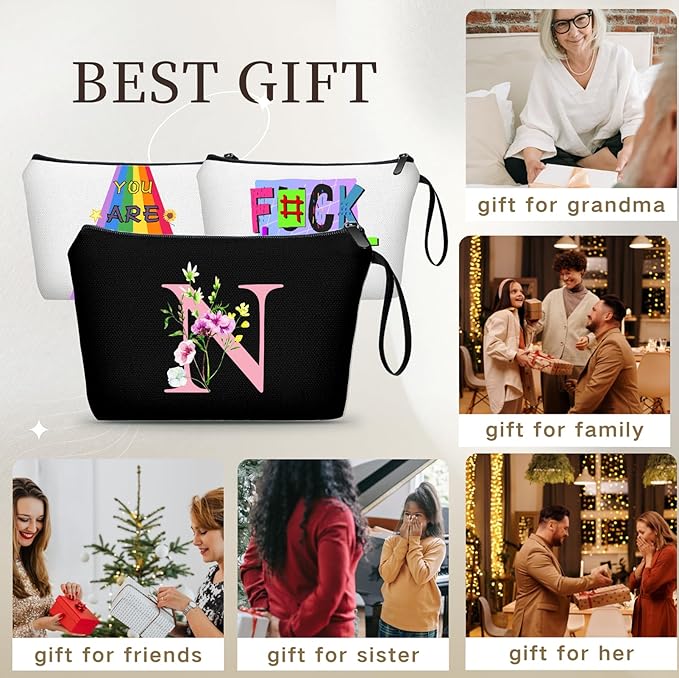 SEAMOON Bride to be Birthday Womens Unique Initial Monogram Gifts for Women Mom Personalized Travel Makeup Cosmetic Bag with Mirror Valentines Mothers Day Christmas Graduation N