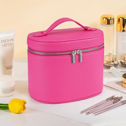 Makeup Bag Vanity Case Cosmetic Bag with Removable Divider Travel Toiletry Bag for Women Portable Make up Box Organizer, Rose