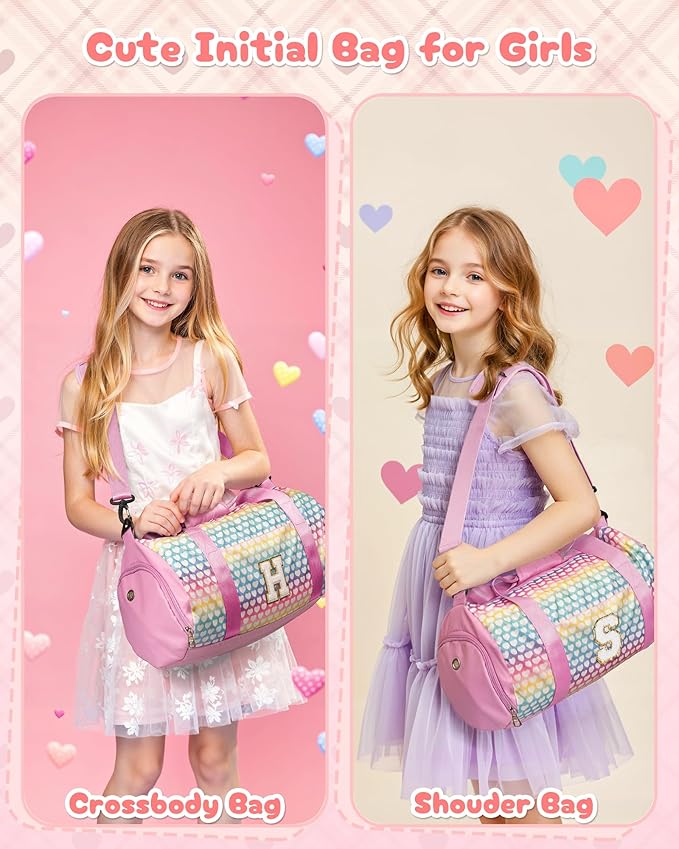 Gifts for Grandkids, Girls Travel Duffel Bag, Kids Initial Overnight Bags with Shoe Compartment, Personalized Weekender Bag with Makeup Pouch, Birthday Gift for Toddler (Letter J)