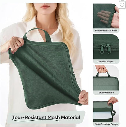 Veken 11 Set Compression Packing Cubes for Travel Essentials,Compressible Expandable Large Luggage Suitcase Organizer Bags for Clothing,Durable Space Saver Storage Bags with Toiletry Bags(Dark Green)