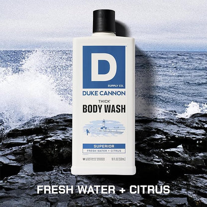 Duke Cannon Supply Co. Thick High Viscosity Body Wash – 3X Thicker, Cleansing Shower and Bath Gel, Mineral-Enriched for Men – Men’s Body Scrub – Superior