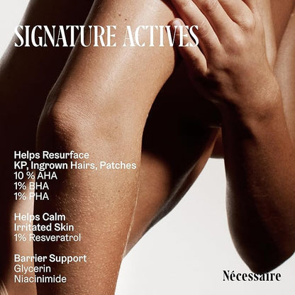 Nécessaire The Body Peel. Resurfacing Serum for KP, Ingrowns, Strawberry Skin and Discoloration. 10% AHA, 1% BHA, 1% PHA, Peeling Peptide. Dermatologist-Tested. Hypoallergenic. Non-Comedogenic. 150ml