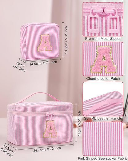 MONSTINA Personalized Initial Makeup Bag for Women,Make Up Case for Girlfriend Bridesmaid Wife,|Personalized Gifts for Women Friends|Cute Toiletry Make Up Traveling Stuff Organizer,Pink X