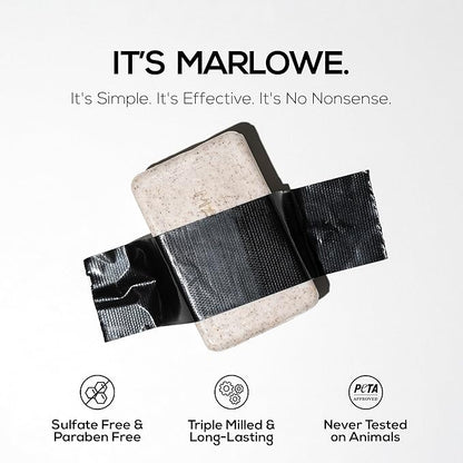 MARLOWE. No. 102 Body Scrub Soap 7 oz (3 Bars), Oud Wood, Exfoliating Soap Bar with Shea Butter, Olive Oil & Green Tea Extracts, Cleanses, Smooths & Revitalizes Skin, Earthy & Smoky Scent