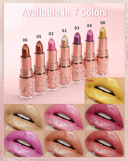 Glitter Metallic Shimmer Brown Lipstick Long Lasting,Diamond High Pigmented Nude Red Metallic Matte Liquid Lipstick Non-Stick Lip Gloss,Transferproof Lip Color Lip Stick Makeup for Women-05