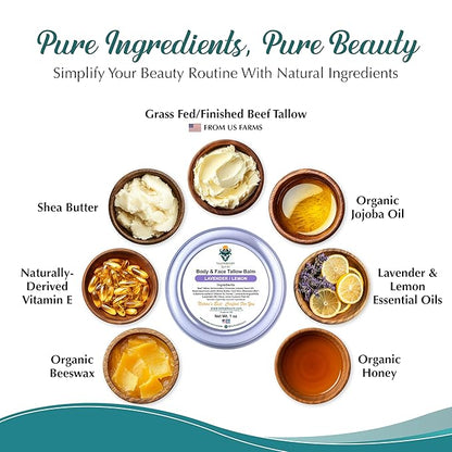 Dr. Dave's Primal Essence Grass Fed Beef Tallow Balm for Face and Body with Shea Butter, Organic Jojoba Oil, Honey, and Beeswax – Beef Tallow for Skin – Lavender and Lemon – 1 oz