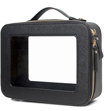 LETGO Clear Makeup Bags, TSA Approved Toiletry Bag with Zipper, Clear Makeup Organizer Large Fit Carry-on Travel Essentials,Clear Cosmetic Bags for Women Men (Large-Black)