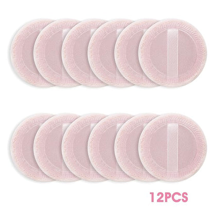 Sibba 12 Pcs Loose Powder Puff Pink Cotton Pads Face Body Makeup Velour with Ribbon Applicators Setting Round Make Up Eyeshadow Concealer Cosmetics Sponge