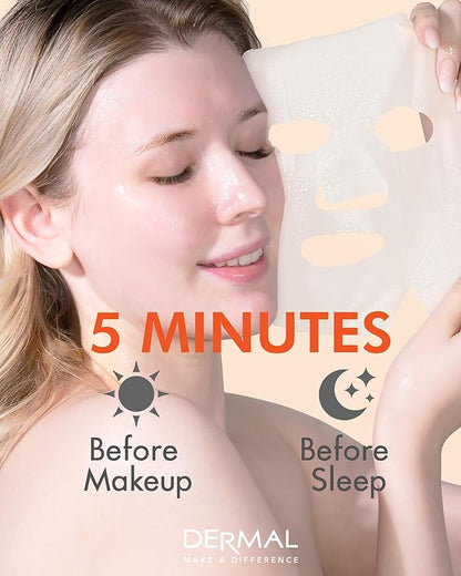 DERMAL Q10 Collagen Essence Facial Mask Sheet 23g Pack of 10 - Coenzyme Q10, Anti Wrinkle and Anti Aging, Skin Elasticity, Daily Skin Treatment Solution Sheet Mask