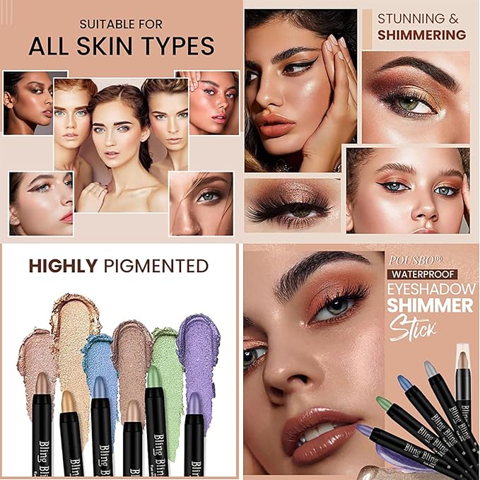 Eyeshadow Shimmer Stick, 16 Color Highlighter Eyeshadows Pencil Waterproof Glitter Eye Shadow Eyeliner Pen, Waterproof Eyeshadows Shimmer Stick Long Lasting Brightener Eyeshadow (02 Gray)