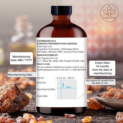 Majestic Pure Frankincense Essential Oil with Glass Dropper - 3.4 Fl Oz - 100% Pure and Natural Frankincense Oil - Premium Grade Essential Oils for Diffuser, Aromatherapy, Soap and Candle Making