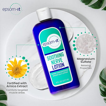 Epsom-It Soothing Nerve Lotion - Epsom Salt Magnesium Lotion, Topical Magnesium Cream with Capsaicin & Arnica to Provide Comfort for Legs, Knee and Feet, 8.0 oz., 2-Pack