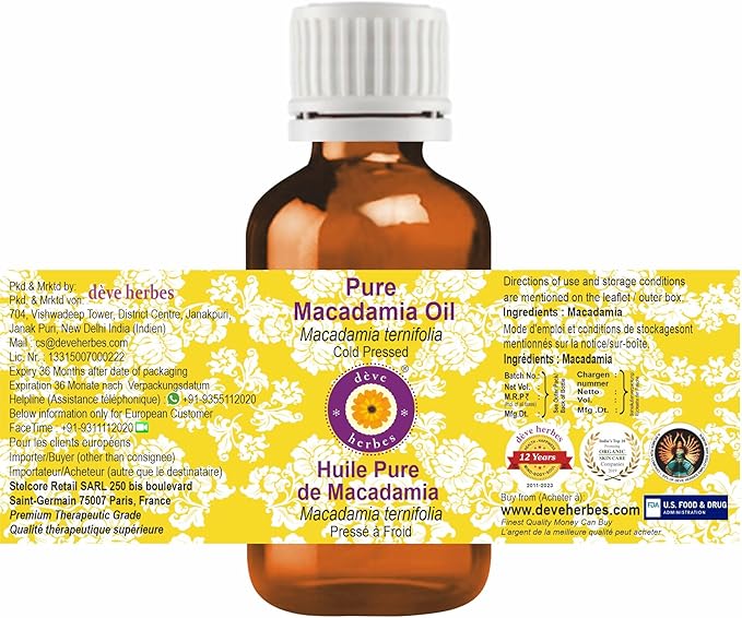 Greenwood Essential Pure Macadamia Oil (Macadamia ternifolia) Cold Pressed 10ml (0.33 oz)
