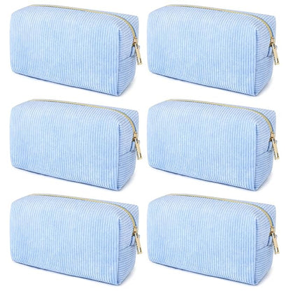 SOIDRAM 6PCS Bridesmaid Proposal Gifts Corduroy Blue makeup bag bulk for Wedding Party Favors Bachelorette party decorations Toiletry Organizer Bag Cosmetic Case Gift