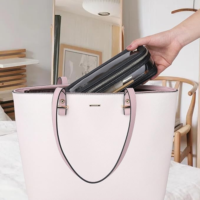 Pinkmik Clear Makeup Bag with Brush Case Travel Toiletry Bag Waterproof Cosmetic Organizer Car Essentials for Women (Black, M+SLIM-1)
