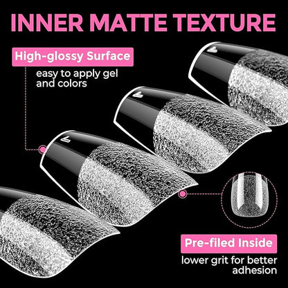 UNA GELLA Gel Nail Tips Coffin Short: 330PCS Pre-Etched Clear Coffin Acrylic Nail Tips Stronger for Press On Nails Salon, 15 Sizes Nail Extensions