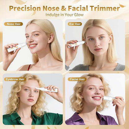 Nose Hair Trimmer for Women, 2025 Professional Painless USB Rechargeable Eyebrow Trimmer, Ear and Nose Hair Trimmer for Men Women, Facial Hair Remover with Powerful Motor, White