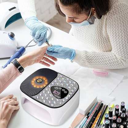 LIMEGIRL UV LED Nail Lamp Kit for Gel Polish Professional Fast Curing White Dryer Light Set with 4 Timer Settings Cordless Rechargeable Nail Art Cure Machine with UV Gloves for Manicure Pedicure