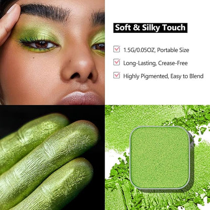 Shimmer Single Eyeshadow Fresh Light Green with Soft Glow Finish, Blendable Powder, Magnetic Pan for Custom Magnetic Makeup Palette (Halo Leaf)