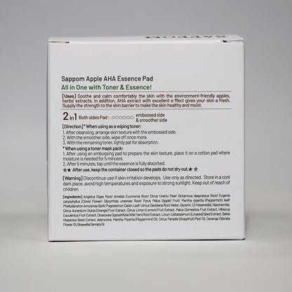 Apple AHA Essence Pad, Green Apple, with AHA, Toner pad, Soothing and Peeling, 60 vegan sheets-for sensitive skin, Hydrating care