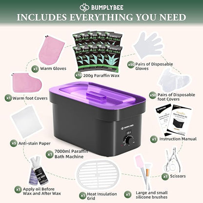 7000ml Paraffin Wax Machine for Hand and Feet-Black Hand Wax Paraffin Machine for Hands with 10pcs Aloe Vera Paraffin Bath Refills，Foot Care Kit,Moisturizing and Exfoliating