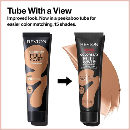Revlon ColorStay Full Cover Longwear Matte Foundation, Heat & Sweat Resistant Lightweight Face Makeup, Almond (405), 1.0 oz