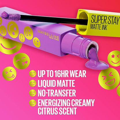 Maybelline Super Stay Matte Ink Liquid Lip Color, Moodmakers Lipstick Collection, Long Lasting, Transfer Proof Lip Makeup, Euphoric, 1 Count