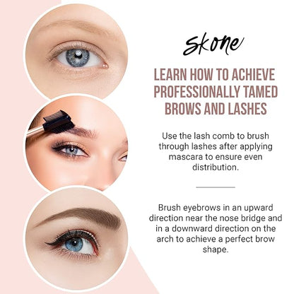 Skone Cosmetics Eyebrow Brush and Comb, Luxe Premium Rose Gold Eyelash Brush and Eyelash Comb - Professional Grade Nylon Eye Brow Brush Comb, Dual Sided Eyelash Brush Separator
