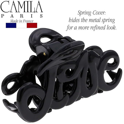 Camila Paris CP3025 French Hair Clip for Women, 2 inch Girls Hair Claw Clips Jaw Black Fashion Durable and Styling Hair Accessories for Women, Strong Hold No Slip Grip, Made in France