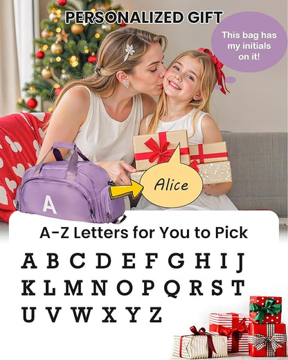 Gifts for College Girls, Initial Gym Bags with Shoe Compartment, Dance Bag for Girls, Monogram Kid Overnight Bags, Travel Duffle Tote-Perfect for Ballet Sport Gymnastics Cheer (Letter P)