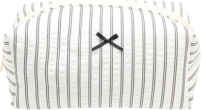 PAZIMIIK Cozy Makeup Bag Small Aesthetic Travel Zipper Cosmetic Pouch for Women Make Up Beauty Accessories Brushes, Stripe Black