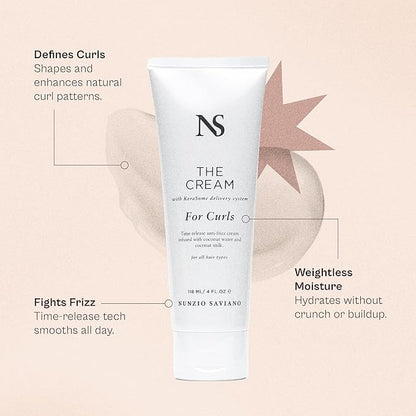 Nunzio Saviano The Cream for Curls – 118ml | Curl Treatment for Curly, Wavy Hair | Lightweight, Frizz Control and Long-Lasting Hold | Styling made easy with Coconut Water for Soft, Defined Curls