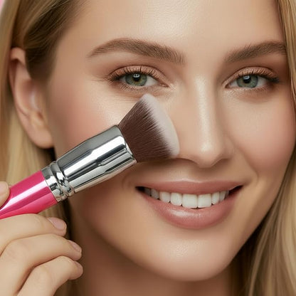 Lamora Makeup Brush Foundation Kabuki - Flat Top Face Brush for Liquid, Cream, and Powder Cosmetics - Full Coverage Blending, Buffing, Stippling, Contouring