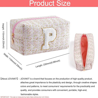 JOVAKIT Alphabet Makeup Bag Cosmetic Bag for Women, Christmas Gifts for Girls Age 6-18, Floral Flowers Coquette Travel Toiletry Zipper Make Up Pouch Organizer Trendy Stuff (Pink Floral P)