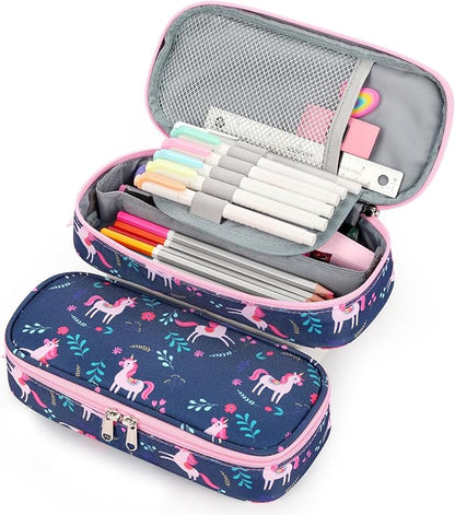 mibasies Girls Pencil Case for Kids, Multi-Slot Pencil Pouch, Unicorn Flower